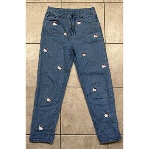 Hello Kitty Jeans Womens 28 Lazy Oaf Sanrio Blue Denim AOP Pants Apathetic Appar